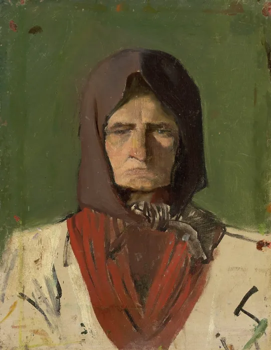 Framed Print : Head of a Villager in a Dark Scarf, 1895-1900. Creator: Ladislav Mednyanszky