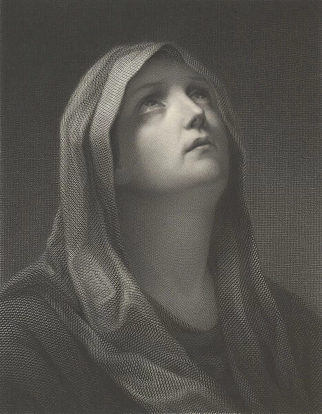Head of the Virgin looking up to the right, after Reni, 1869. Creator: Robert Trossin