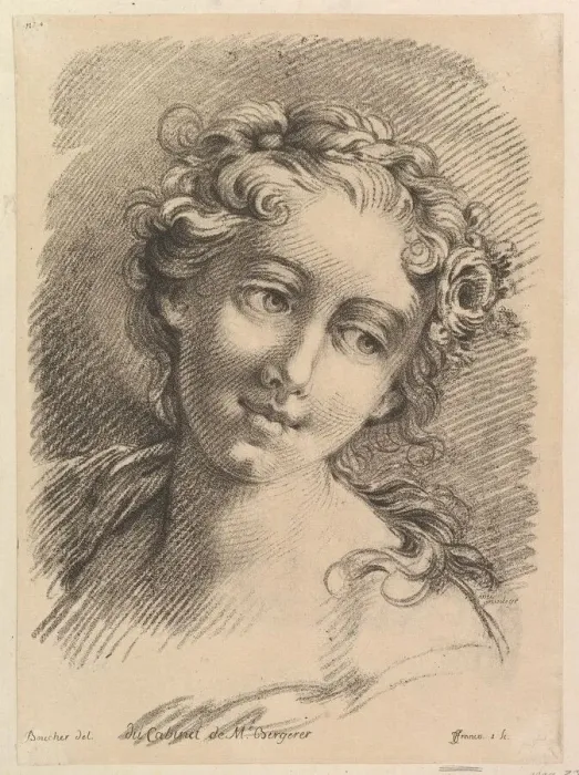 Framed Print : Head of a Woman, 1748-69. Creators: Jean Charles Francois, Francois Boucher Framed Print : Head of a Woman, 1748-69. Creators: Jean Charles Francois, Francois Boucher