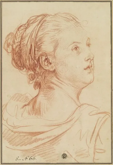 Framed Print : Head of a Woman Looking Back Over Her Shoulder. Creator: Jean-Baptiste Greuze Framed Print : Head of a Woman Looking Back Over Her Shoulder. Creator: Jean-Baptiste Greuze