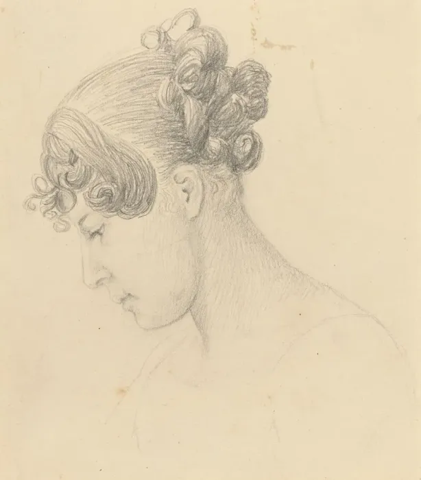 Framed Print : Head of a Woman Looking Down (Theresa Turner?). Creator: John Flaxman Framed Print : Head of a Woman Looking Down (Theresa Turner?). Creator: John Flaxman
