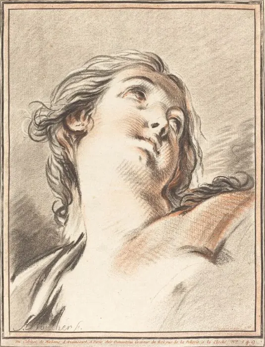 Framed Print : Head of a Woman Looking Up, 1767. Creator: Gilles Demarteau Framed Print : Head of a Woman Looking Up, 1767. Creator: Gilles Demarteau