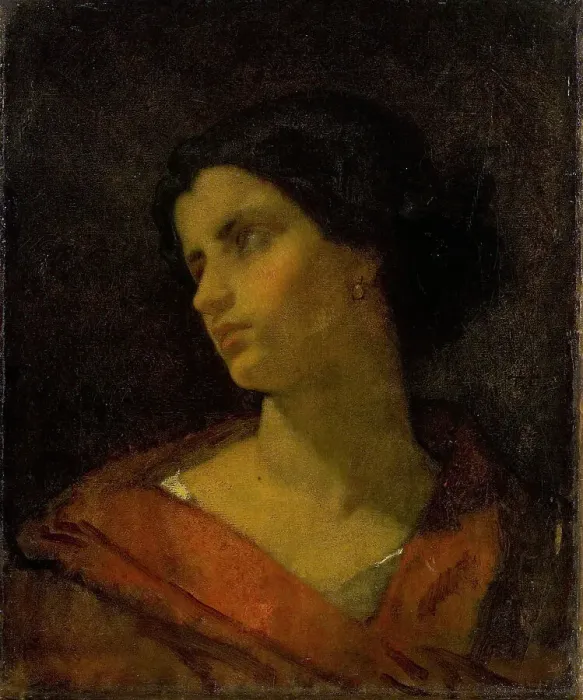 Framed Print : Head of a Woman, Study, 1835-1861. Creator: Thomas Couture Framed Print : Head of a Woman, Study, 1835-1861. Creator: Thomas Couture