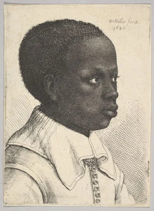 Framed Print : Head of a young black boy in profile to right, 1645. Creator: Wenceslaus Hollar Framed Print : Head of a young black boy in profile to right, 1645. Creator: Wenceslaus Hollar
