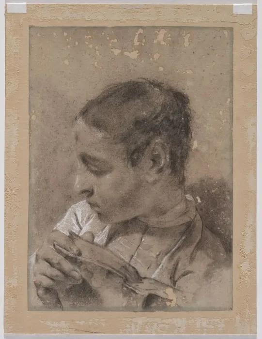 Framed Print : Head of a Young Man in Profile with a Book, c. 1730 / 40s. Creator: Giovanni Battista Piazzetta Framed Print : Head of a Young Man in Profile with a Book, c. 1730 / 40s. Creator: Giovanni Battista Piazzetta