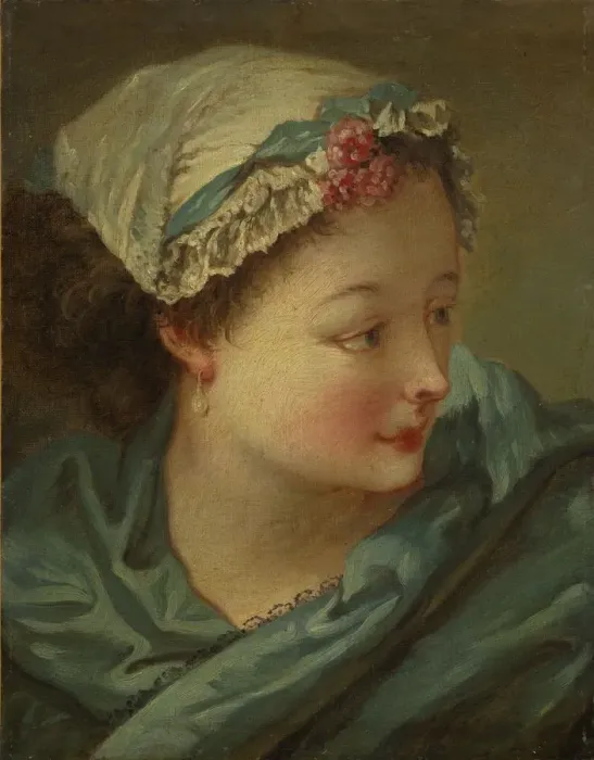 Framed Print : Head of a Young Woman, early 1730s. Creator: Francois Boucher (French, 1703-1770) Framed Print : Head of a Young Woman, early 1730s. Creator: Francois Boucher (French, 1703-1770)