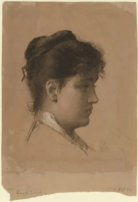 Framed Print : Head of a Young Woman, late 1870s. Creator: Eastman Johnson
