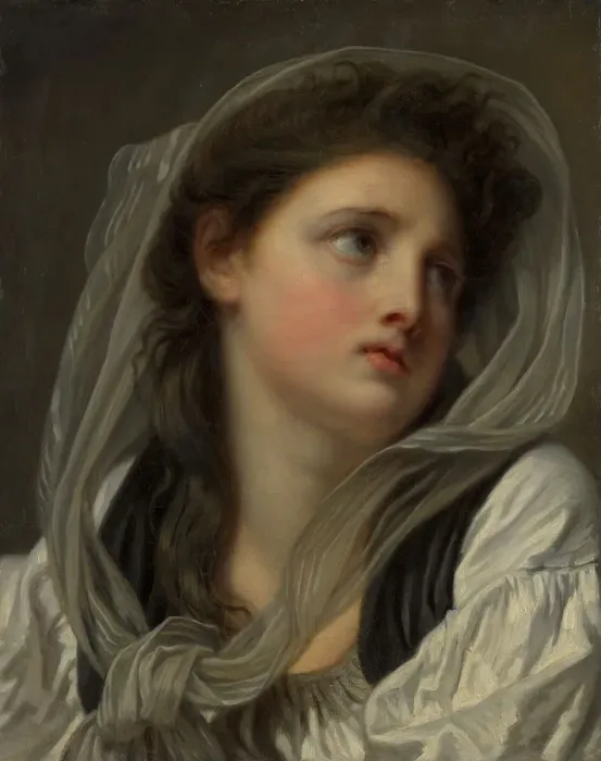 Framed Print : Head of a Young Woman, possibly 1780s. Creator: Jean-Baptiste Greuze Framed Print : Head of a Young Woman, possibly 1780s. Creator: Jean-Baptiste Greuze