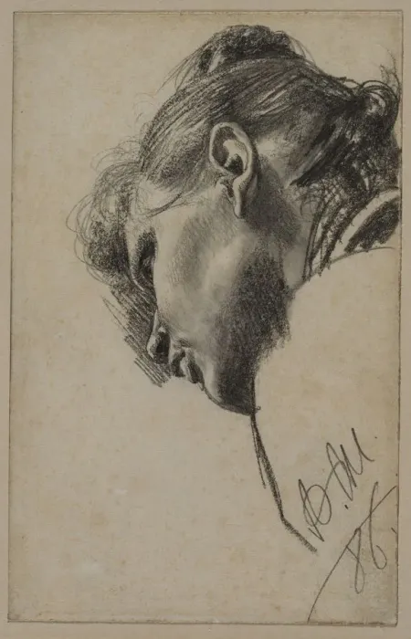 Framed Print : Head of a Young Woman Seen from Below, 1886. Creator: Adolph von Menzel (German, 1815-1905) Framed Print : Head of a Young Woman Seen from Below, 1886. Creator: Adolph von Menzel (German, 1815-1905)