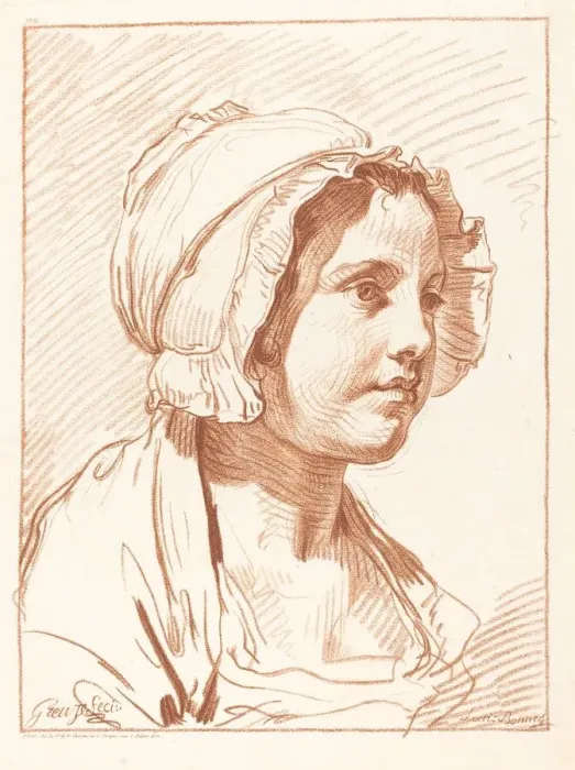 Framed Print : Head of a Young Woman Wearing a Cap, before 1764. Creator: Louis Marin Bonnet Framed Print : Head of a Young Woman Wearing a Cap, before 1764. Creator: Louis Marin Bonnet