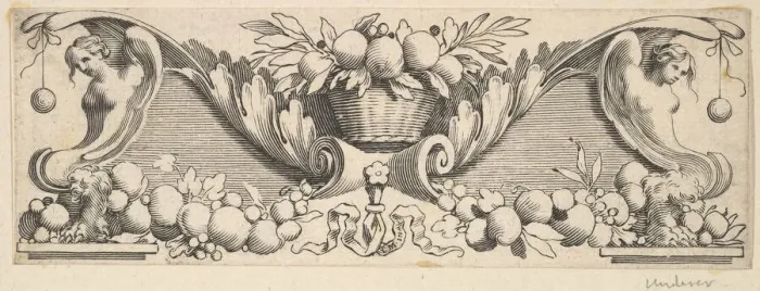 Framed Print : Headband: Basket of Fruit. Creator: Claude Mellan Framed Print : Headband: Basket of Fruit. Creator: Claude Mellan