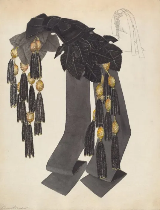Framed Print : Headdress, c. 1937. Creator: Bessie Forman Framed Print : Headdress, c. 1937. Creator: Bessie Forman