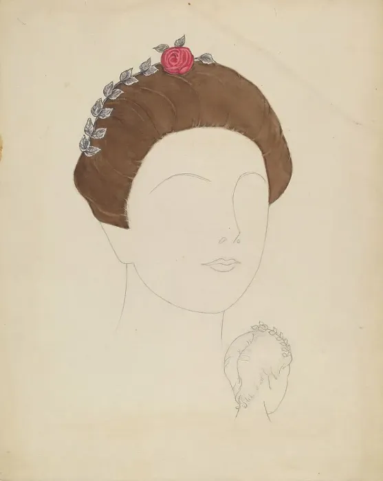 Framed Print : Headdress, c. 1937. Creator: Eva Noe Framed Print : Headdress, c. 1937. Creator: Eva Noe