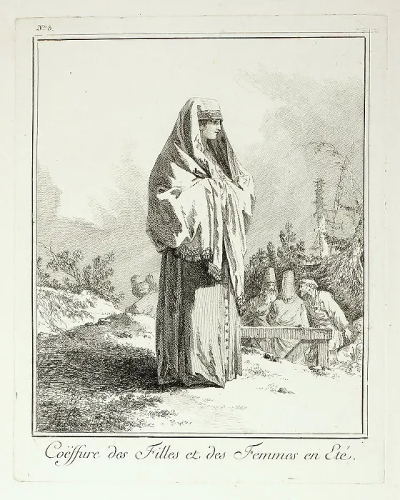 Framed Print : Headdress for Girls and Women in summer, plate three from Divers Habillements des Peuples... 1765. Creator: Jean Baptiste Le Prince Framed Print : Headdress for Girls and Women in summer, plate three from Divers Habillements des Peuples... 1765. Creator: Jean Baptiste Le Prince
