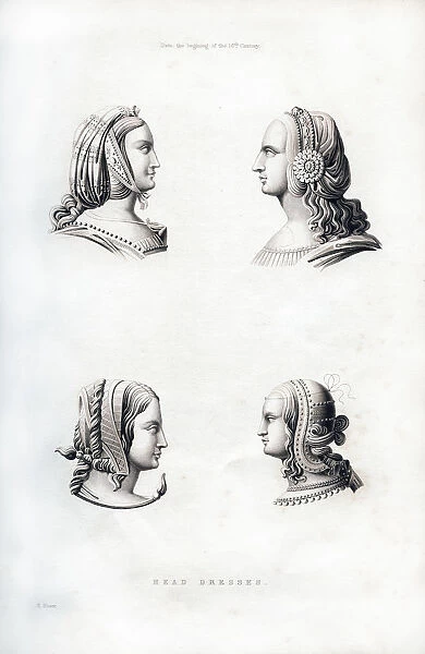 Headdresses, early 16th century, (1843). Artist: Henry Shaw