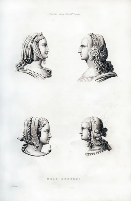 Framed Print : Headdresses, early 16th century, (1843). Artist: Henry Shaw Framed Print : Headdresses, early 16th century, (1843). Artist: Henry Shaw