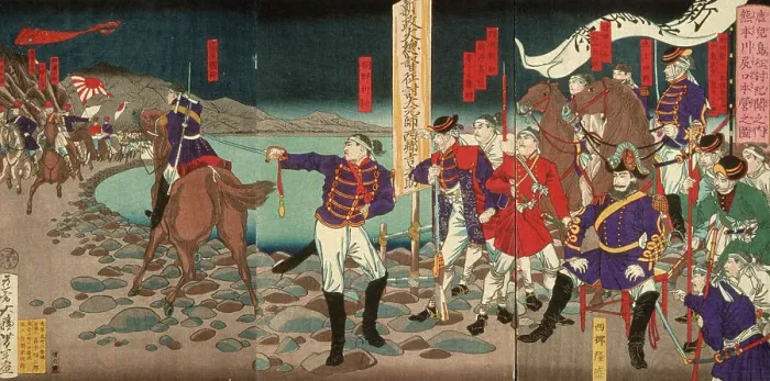 Framed Print : Headquarters at Sentoguchi, Kumamoto, 1877. Creator: Tsukioka Yoshitoshi Framed Print : Headquarters at Sentoguchi, Kumamoto, 1877. Creator: Tsukioka Yoshitoshi