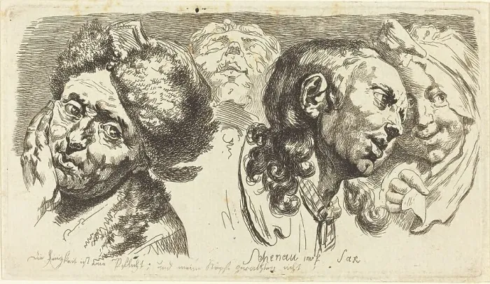 Framed Print : Four Heads, 1765. Creator: Johann Eleazar Schenau Framed Print : Four Heads, 1765. Creator: Johann Eleazar Schenau