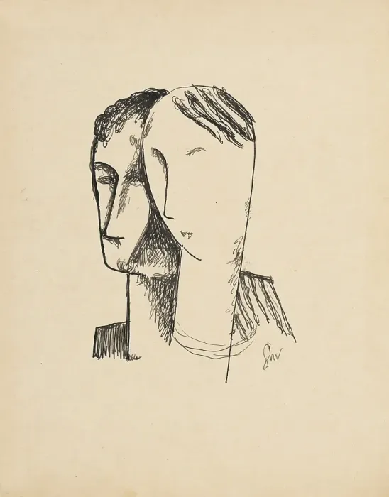 Framed Print : Two heads, 1928-1929. Creator: Mikulas Galanda Framed Print : Two heads, 1928-1929. Creator: Mikulas Galanda