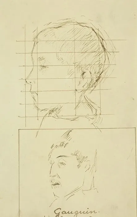 Framed Print : Heads of a Boy and a Man (Self-Portrait?) [verso], 1884-1888. Creator: Paul Gauguin