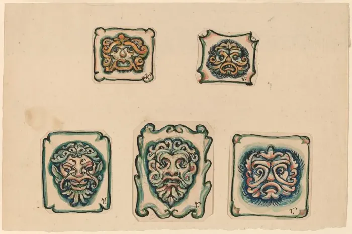 Framed Print : Five Heads, c. 1918. Creator: Elihu Vedder Framed Print : Five Heads, c. 1918. Creator: Elihu Vedder