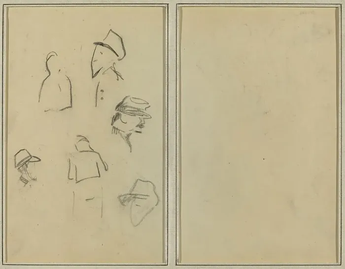 Framed Print : Four Heads and Two Figures [verso], 1884-1888. Creator: Paul Gauguin