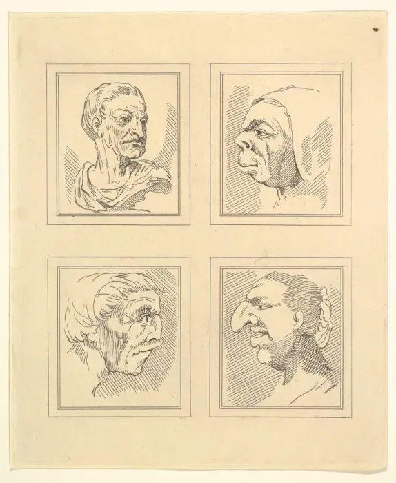 Framed Print : Four Heads (from Characaturas by Leonardo da Vinci, from Drawings by Wincelslaus Hollar Framed Print : Four Heads (from Characaturas by Leonardo da Vinci, from Drawings by Wincelslaus Hollar