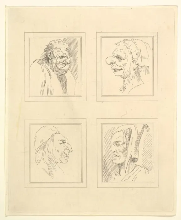 Framed Print : Four Heads (from Characaturas by Leonardo da Vinci, from Drawings by Wincelslaus Hollar Framed Print : Four Heads (from Characaturas by Leonardo da Vinci, from Drawings by Wincelslaus Hollar