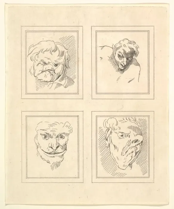 Framed Print : Four Heads (from Characaturas by Leonardo da Vinci, from Drawings by Wincelslaus Hollar Framed Print : Four Heads (from Characaturas by Leonardo da Vinci, from Drawings by Wincelslaus Hollar