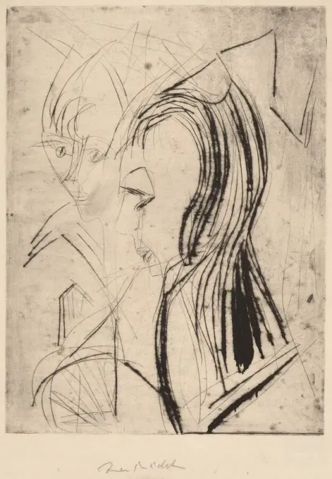 Framed Print : Heads of Two Girls, 1919. Creator: Ernst Kirchner Framed Print : Heads of Two Girls, 1919. Creator: Ernst Kirchner