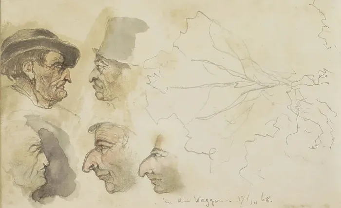 Framed Print : Heads of men with hooked noses, 1868. Creator: Johannes Tavenraat Framed Print : Heads of men with hooked noses, 1868. Creator: Johannes Tavenraat
