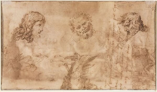 Three Heads and Other Sketches (verso), 1643-1644. Creator: Nicolas Poussin (French, 1594-1665)