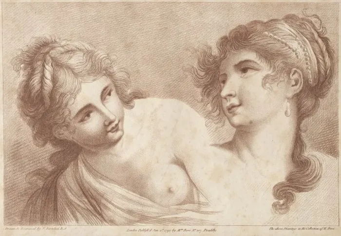 Framed Print : Heads of Two Women, 1792. Creator: Francesco Bartolozzi (British, 1727-1815) Framed Print : Heads of Two Women, 1792. Creator: Francesco Bartolozzi (British, 1727-1815)