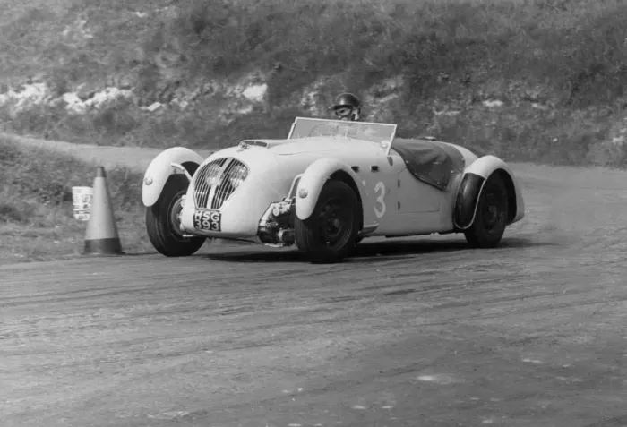 Framed Print : Healey Silverstone, Firle hillclimb 1957, D. L. Mathews. Creator: Unknown Framed Print : Healey Silverstone, Firle hillclimb 1957, D. L. Mathews. Creator: Unknown