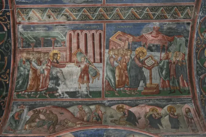Framed Print : The Healing at Capernaum and other scenes from the Life of Christ, 14th century. Artist: Anonymous Framed Print : The Healing at Capernaum and other scenes from the Life of Christ, 14th century. Artist: Anonymous