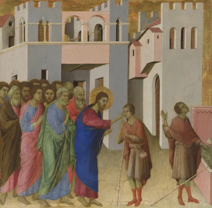 Framed Print : The Healing of the Man born Blind, ca 1308-1311. Artist: Duccio di Buoninsegna (1260-1318) Framed Print : The Healing of the Man born Blind, ca 1308-1311. Artist: Duccio di Buoninsegna (1260-1318)