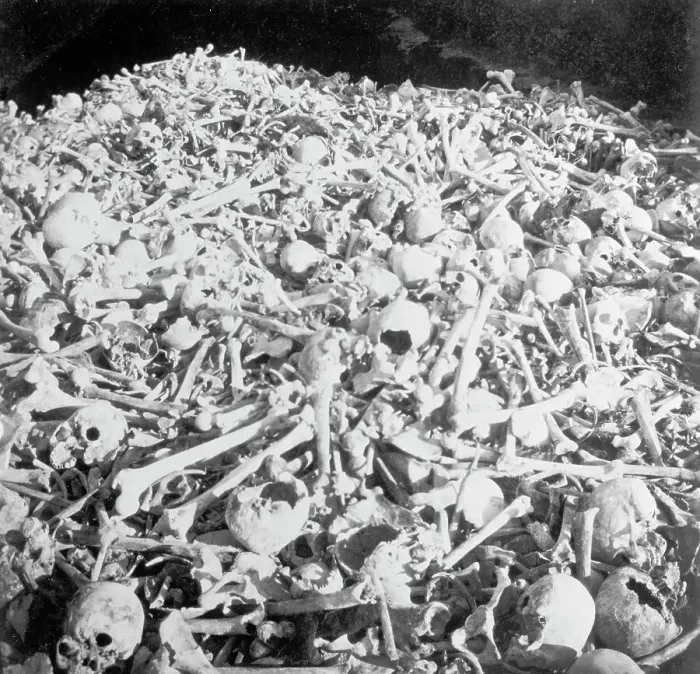 Framed Print : A Heap of bones in the cemetery, Necropolis Cristobal Colon, Havana, between 1895 and 1910. Creator: Unknown Framed Print : A Heap of bones in the cemetery, Necropolis Cristobal Colon, Havana, between 1895 and 1910. Creator: Unknown