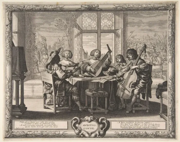 Framed Print : Hearing, ca. 1638. Creator: Abraham Bosse Framed Print : Hearing, ca. 1638. Creator: Abraham Bosse