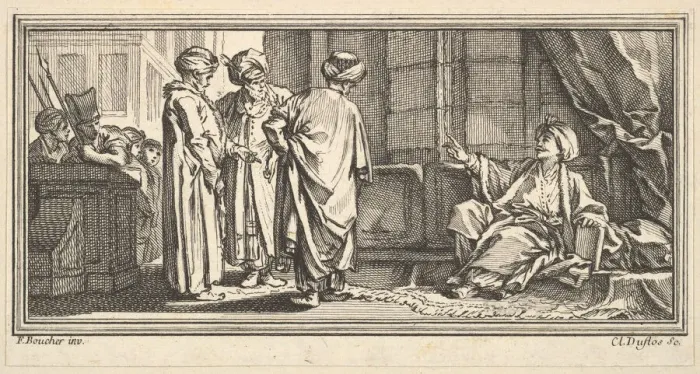 Framed Print : The Hearing of Qadi, 1746-47. Creator: Claude Augustin Duflos le Jeune Framed Print : The Hearing of Qadi, 1746-47. Creator: Claude Augustin Duflos le Jeune