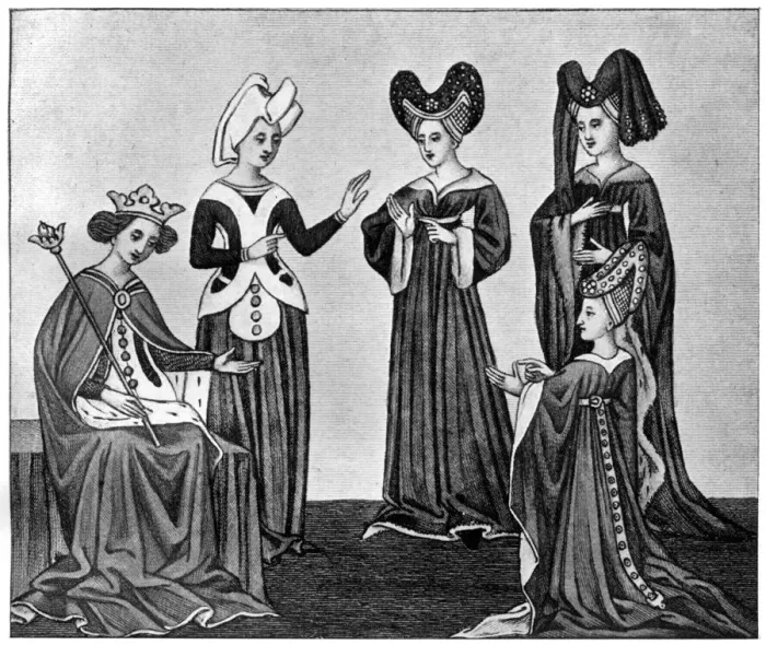 Framed Print : Heart-shaped headdresses, 15th century, (1910) Framed Print : Heart-shaped headdresses, 15th century, (1910)