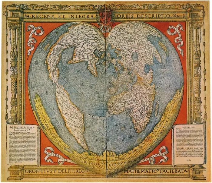 Framed Print : Heart Shaped World Map. Artist: Fine, Oronce (1494-1555)