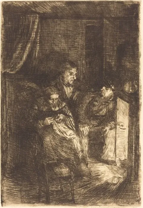 Framed Print : The Hearth (Le foyer). Creator: Alphonse Legros Framed Print : The Hearth (Le foyer). Creator: Alphonse Legros