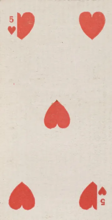 Framed Print : Five Hearts (red), from the Playing Cards series (N84) for Duke brand cigarettes, 1888 Framed Print : Five Hearts (red), from the Playing Cards series (N84) for Duke brand cigarettes, 1888