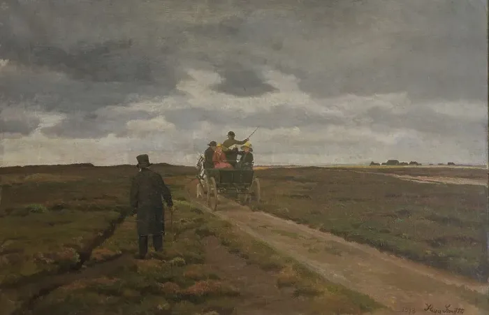Framed Print : Heath landscape with a day wagon, 1913. Creator: Hans Smidth Framed Print : Heath landscape with a day wagon, 1913. Creator: Hans Smidth
