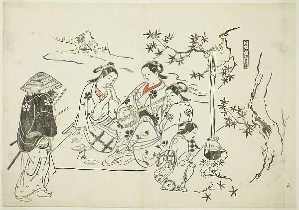 Heating Sake with Maple Leaves (Kanzake momijigari), no. 9 from a series of 12 prints... c.1716 / 35. Creator: Okumura Masanobu