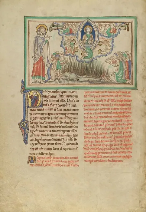 Framed Print : Heavenly Praise of the Victor over the Harlot; Dyson Perrins Apocalypse, about 1255-1260. Creator: Unknown Framed Print : Heavenly Praise of the Victor over the Harlot; Dyson Perrins Apocalypse, about 1255-1260. Creator: Unknown