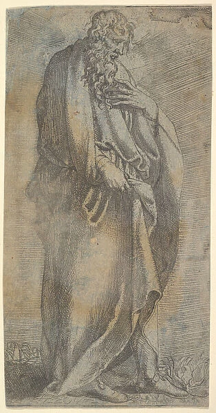 Heavily draped male Figure, 16th century. Creator: Unknown