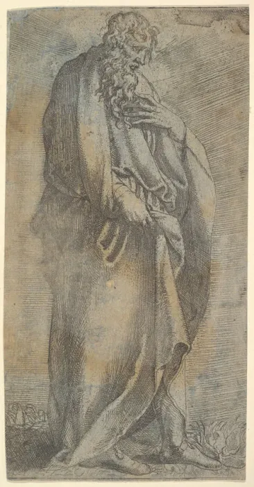 Framed Print : Heavily draped male Figure, 16th century. Creator: Unknown Framed Print : Heavily draped male Figure, 16th century. Creator: Unknown