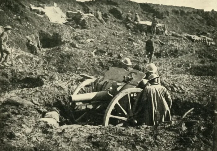Framed Print : Heavy artillery in bomb craters, First World War, c1916, (c1920). Creator: Unknown Framed Print : Heavy artillery in bomb craters, First World War, c1916, (c1920). Creator: Unknown
