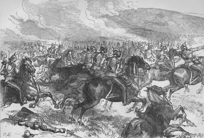 Framed Print : The Heavy Cavalry Charge at Balaclava, c1880. Artist: C. R Framed Print : The Heavy Cavalry Charge at Balaclava, c1880. Artist: C. R